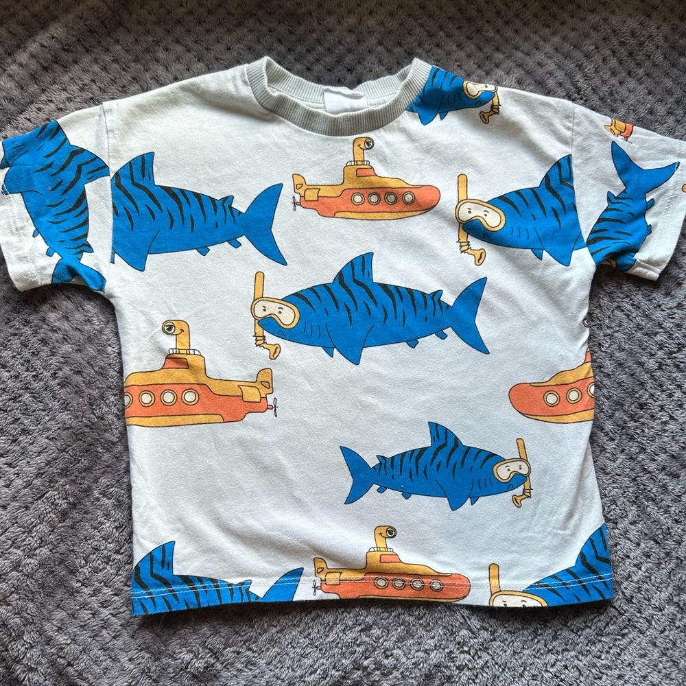 Zara Kids Blue Shark and Orange Submarine Tee